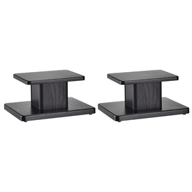 MECCANIXITY wood speaker stand top plate closeup shows sturdy construction for stable placement.