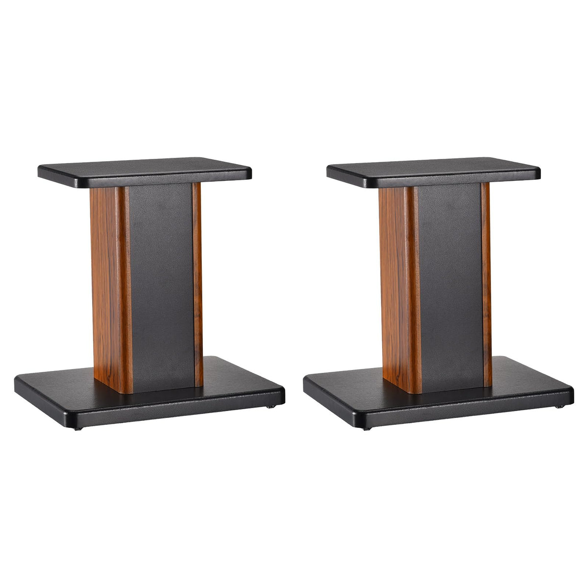 MECCANIXITY wood speaker stands top plates secure mounting and clean cable management.