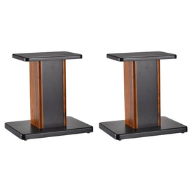 MECCANIXITY wood speaker stands top plates secure mounting and clean cable management.