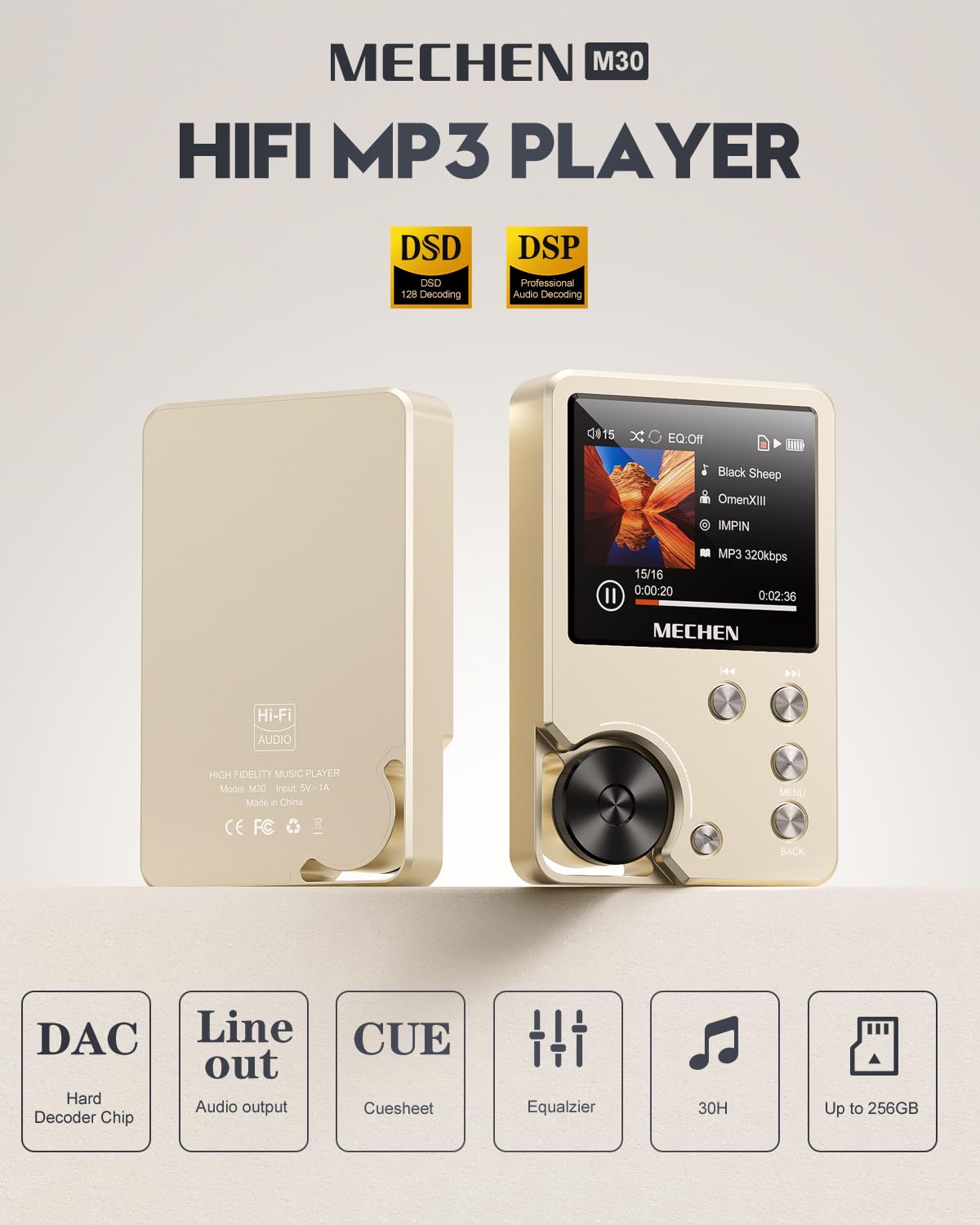 MECHEN M30 2-inch display provides clear lyrics and track information at a glance.
