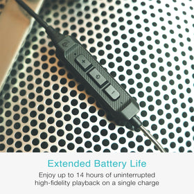 MEE audio BT3 battery indicator highlights up to 14 hours of playback.