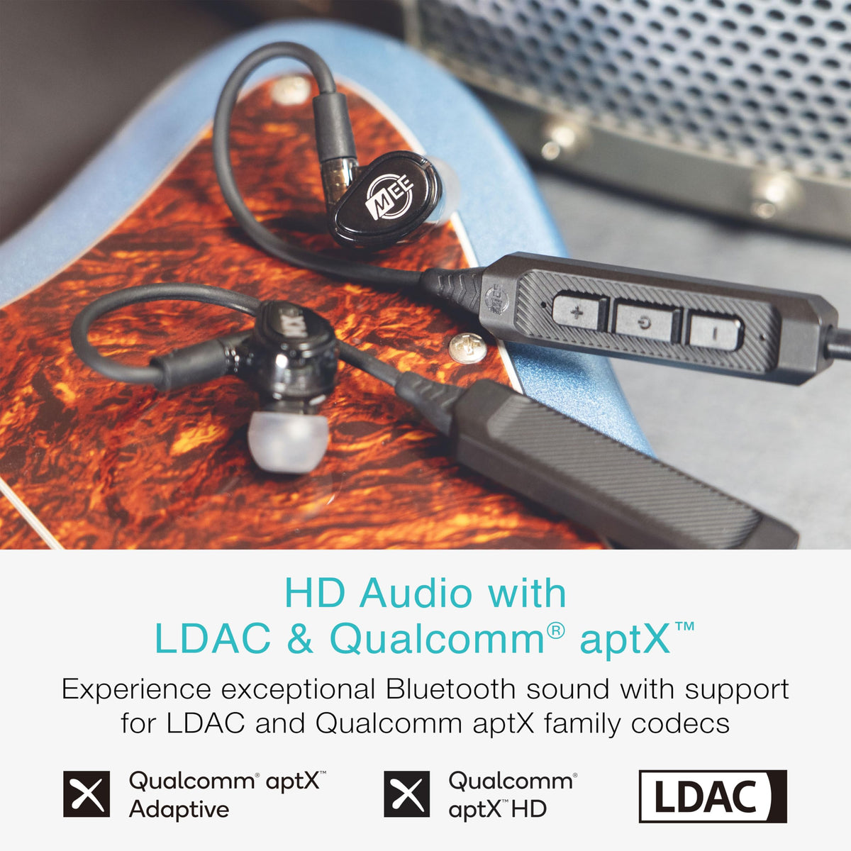 MEE audio BT3 DC connector close-up for power and secure fit.