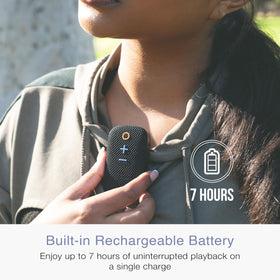 MEE Audio goSPKR button controls close-up for quick media and calls.