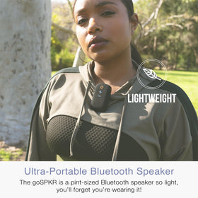 MEE Audio goSPKR IPX5 water resistance protects against splashes outdoors.