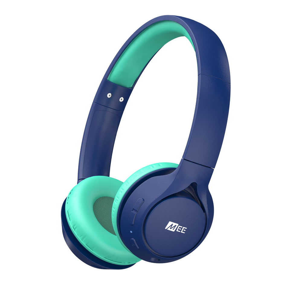 MEE Audio KidJamz KJ45BT headphones in blue teal seen on a child for safe classroom listening.