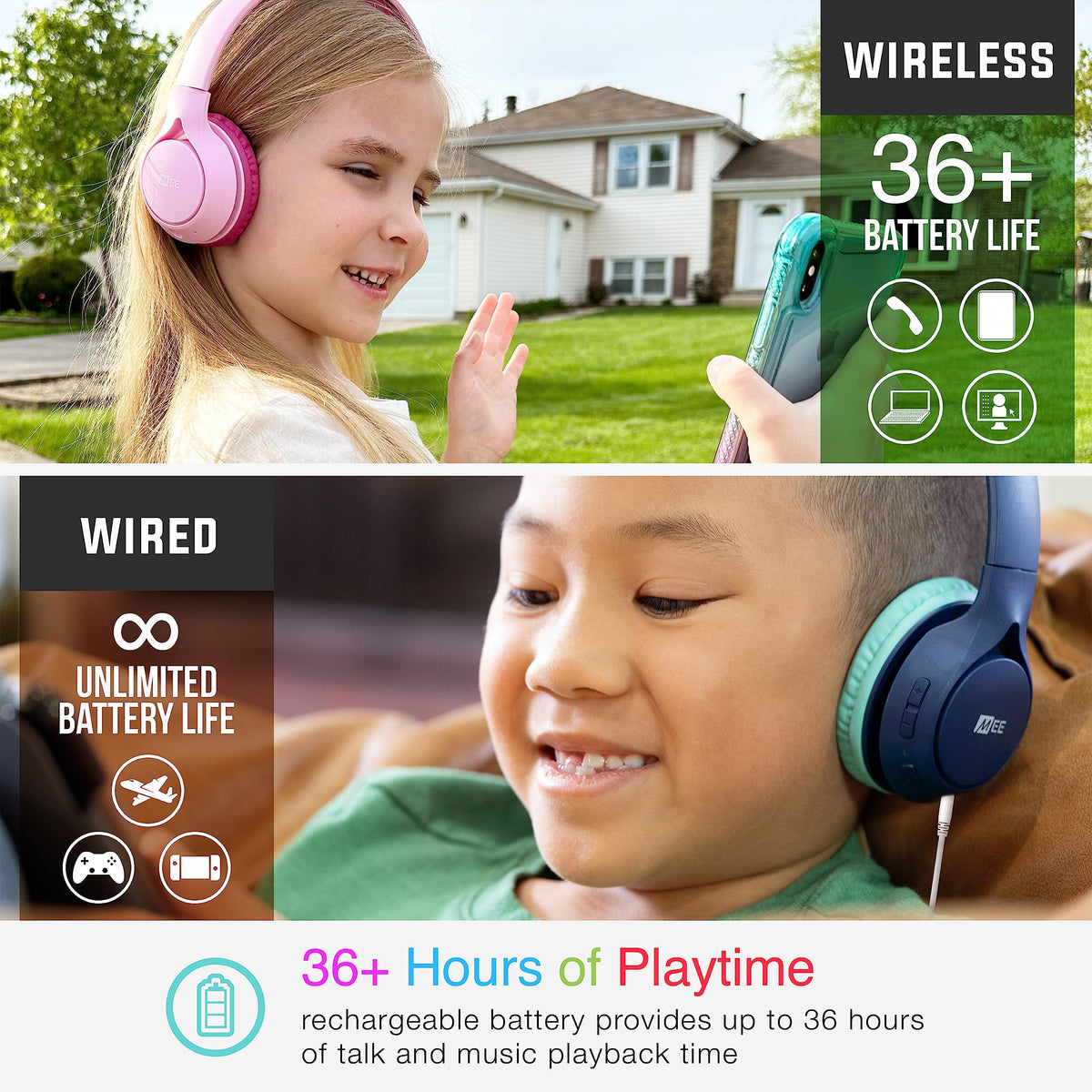 MEE Audio KidJamz KJ45BT built-in microphone enables online classes and calls.