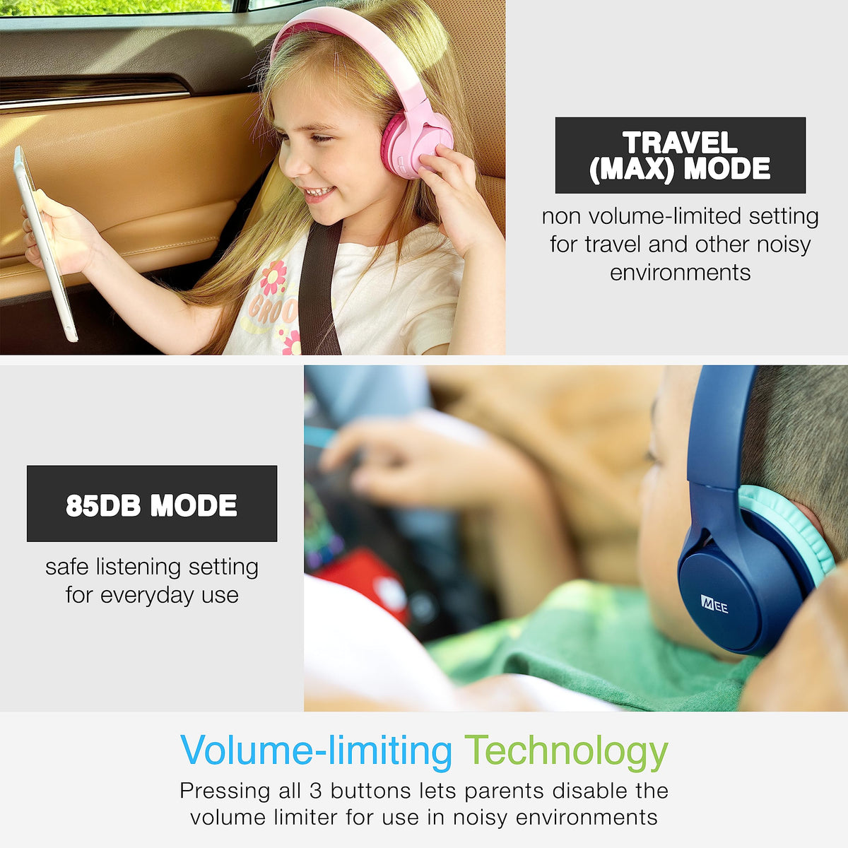 MEE Audio KidJamz KJ45BT padded earcups for long study sessions with soft padding.