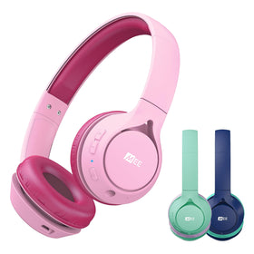 MEE audio KidJamz KJ45BT pink headphones shown for online classes and learning.