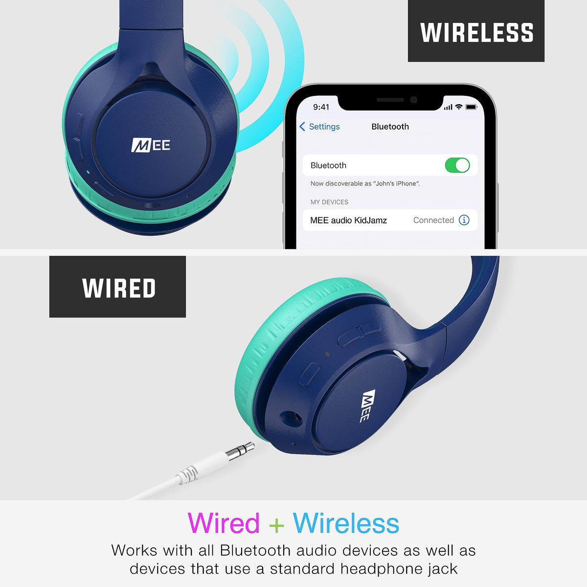 MEE Audio KidJamz KJ45BT soft ear cushions highlighted for comfortable wear.