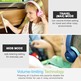 MEE audio KidJamz KJ45BT volume limiter feature highlighted for safe listening.