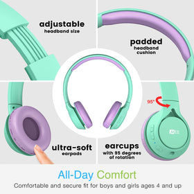 MEE Audio KidJamz KJ45BT volume limiter helps maintain safe listening levels.