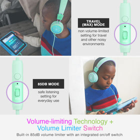 KJ55 volume limiter helps maintain safe listening levels during travel or other noisy environments