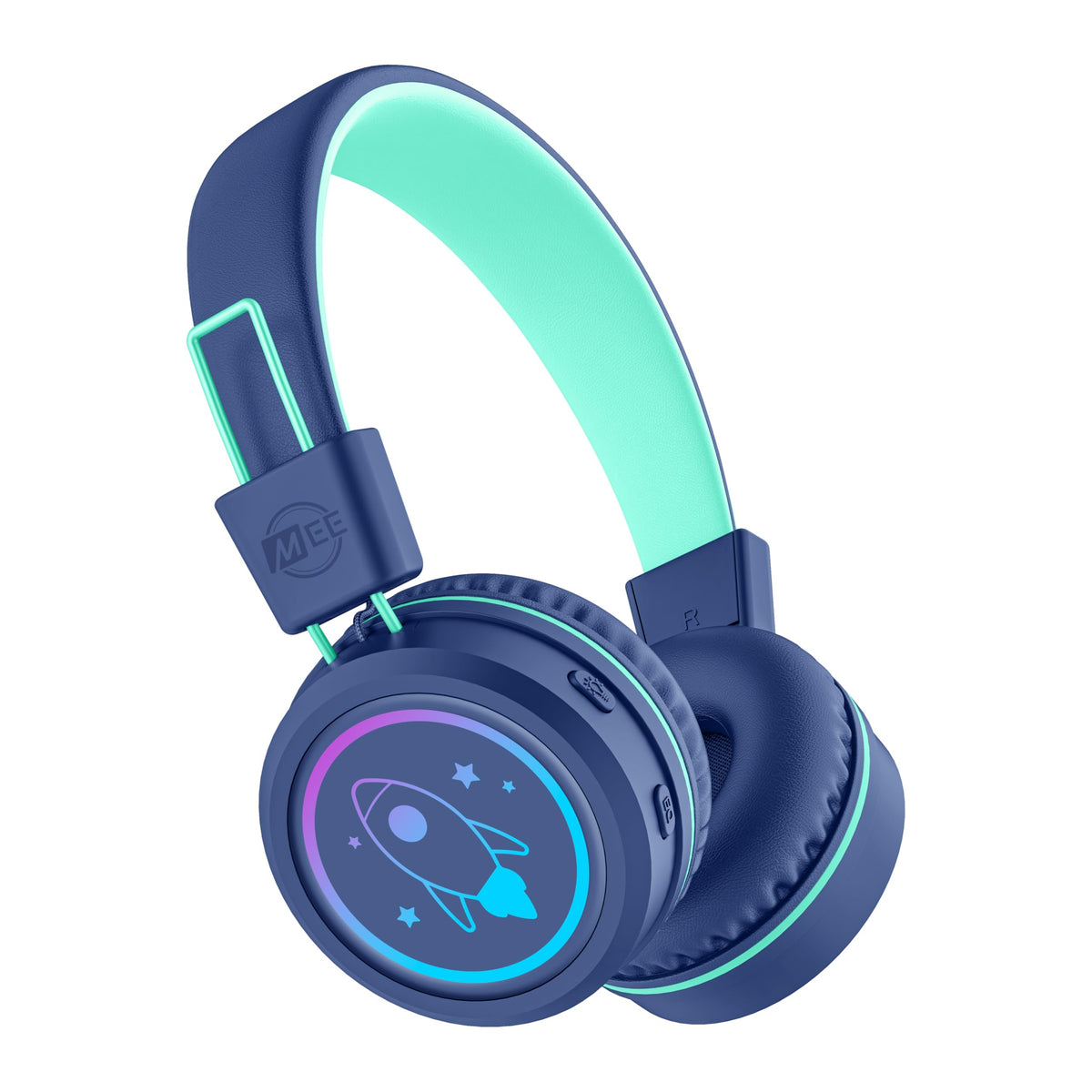MEE audio front view of blue KidJamz headphones showing playful design and safe listening