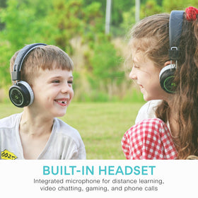 MEE audio headset beside a tablet showing size and lightweight portability