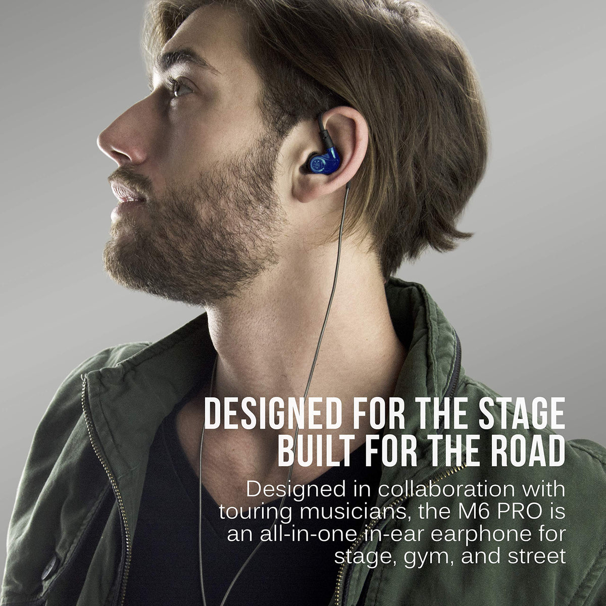 MEE audio memory-wire earhook close-up demonstrating secure fit