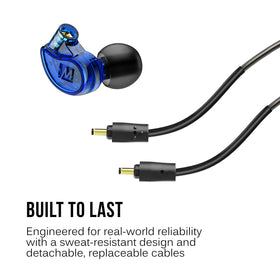 MEE audio next to coin for scale showing compact, lightweight design