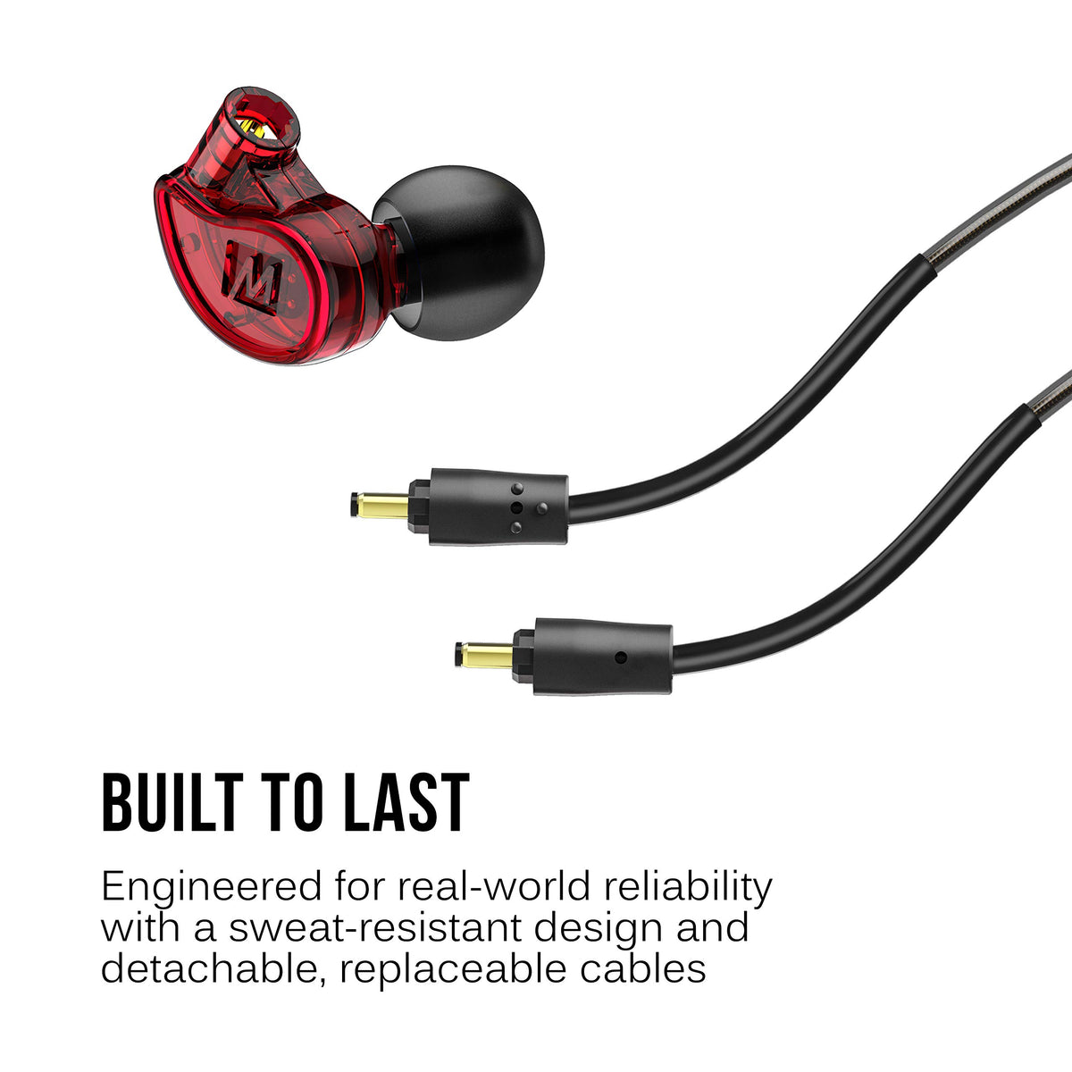 MEE audio M6 PRO housing texture close-up showcasing durable, sweat-resistant build