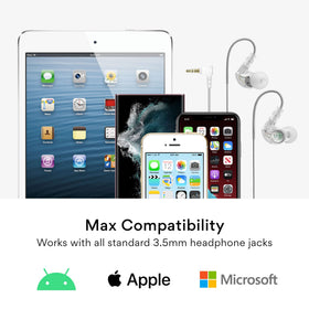 MEE audio M6 Sport earbuds connected via 3.5mm jack for wide compatibility