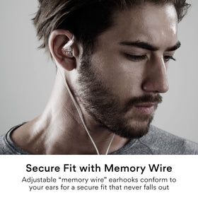 MEE Audio M6 Sport earbuds in-ear fit demonstrating stable over-ear wear