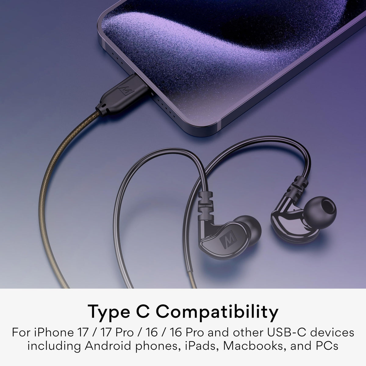 MEE Audio M6 Sport memory wire provides a secure, stable hold during training.