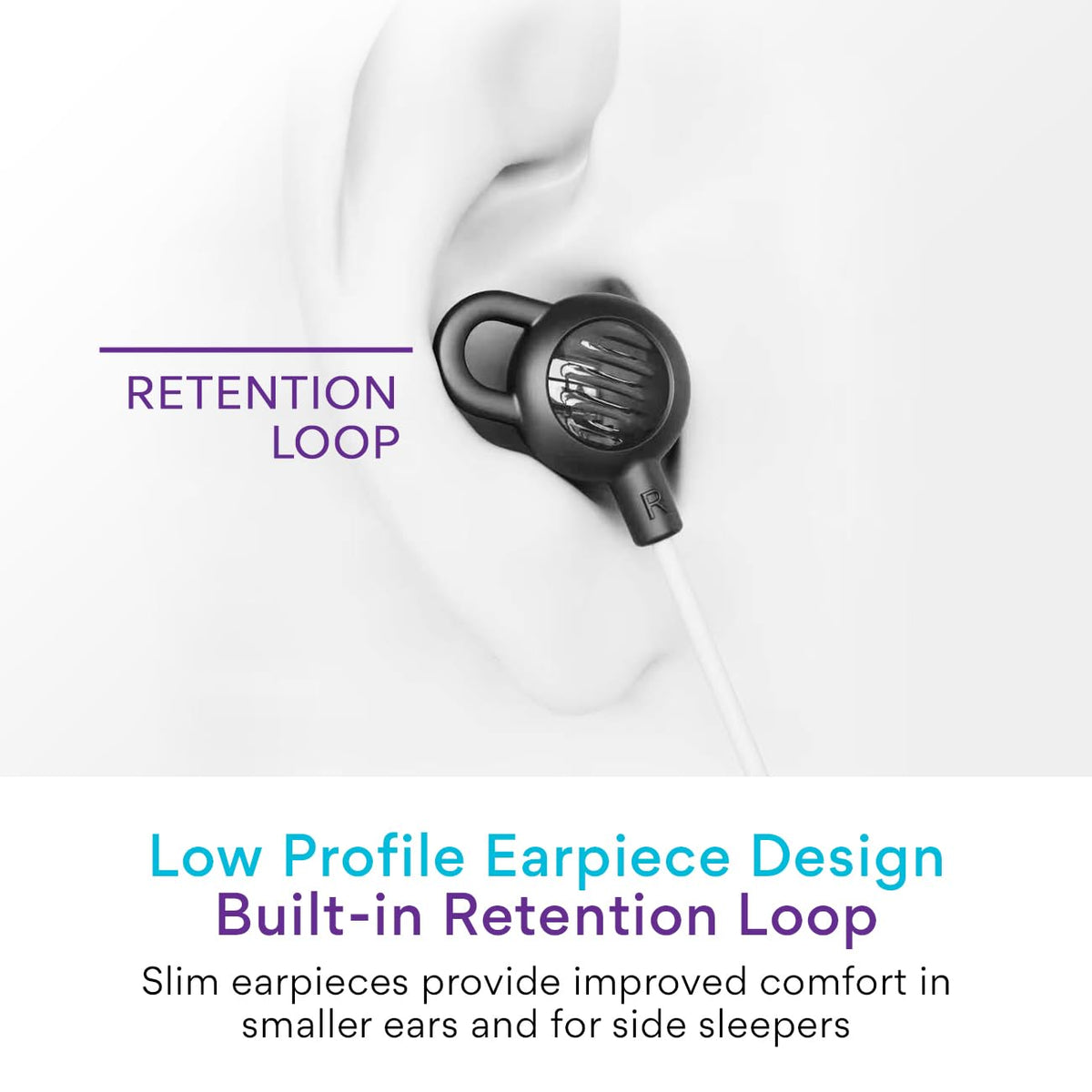 MEE Audio SleepTones 3-button remote for volume and playback control.