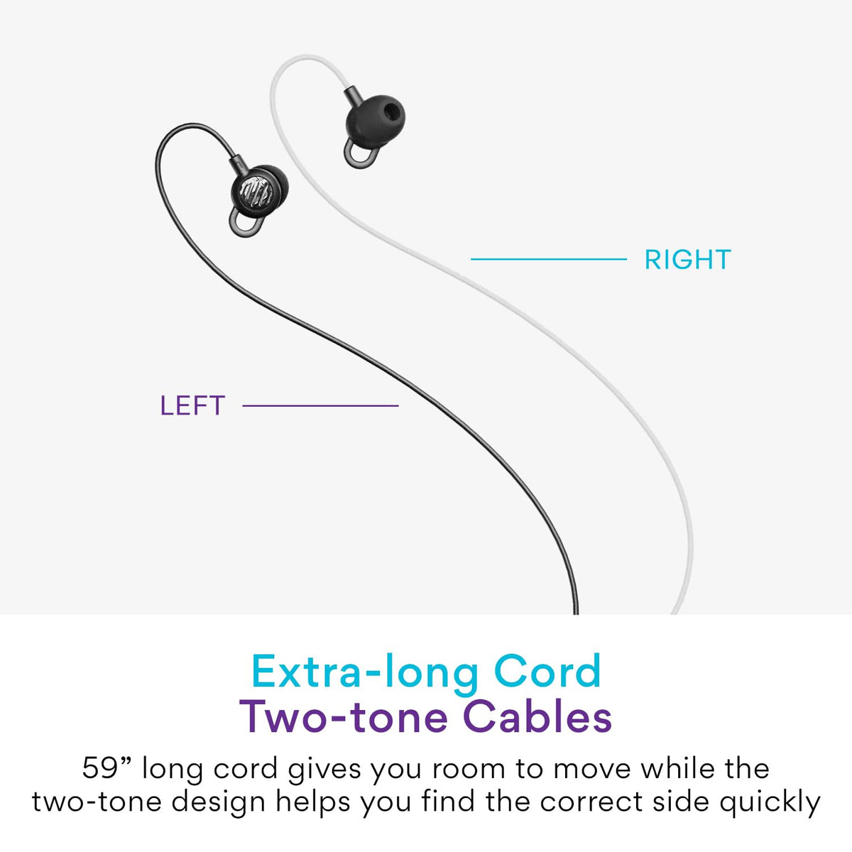 SleepTones two-tone cable for quick left-right identification during setup.