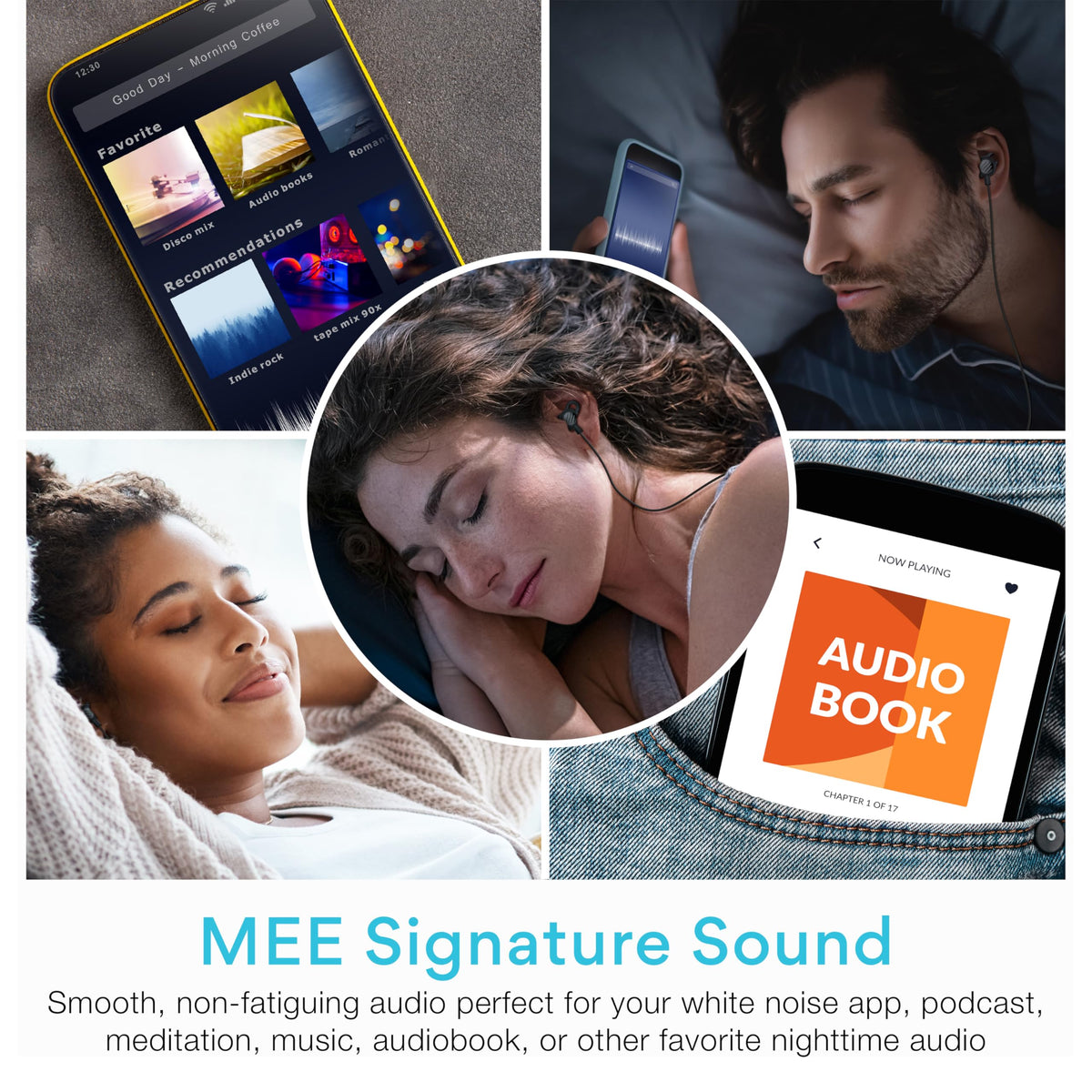Soft silicone SleepTones material stays comfortable overnight.