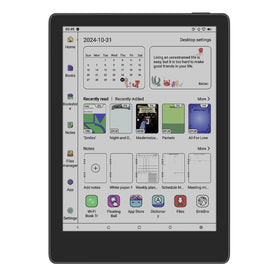 Meebook M8C e-reader front view shows compact design for on-the-go reading.