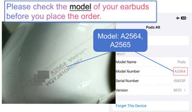 Meenova A2564 left earbud beside A2897/A2566 case for compatibility.