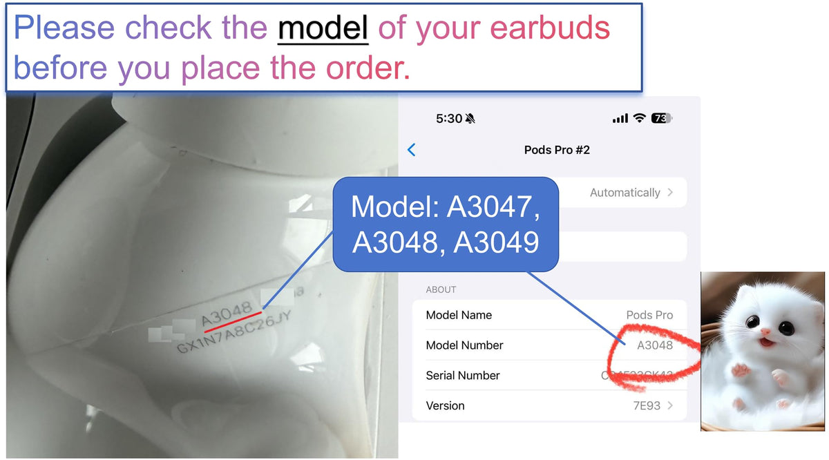 Meenova right earbud A3049 close-up, compatible with Air Pro 2 charging setup.