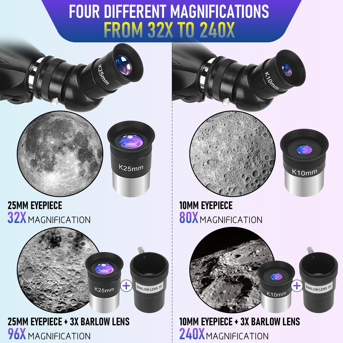 MEEZAA telescope two eyepieces 10mm and 25mm for versatile magnification