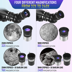 MEEZAA telescope two eyepieces 10mm and 25mm for versatile magnification