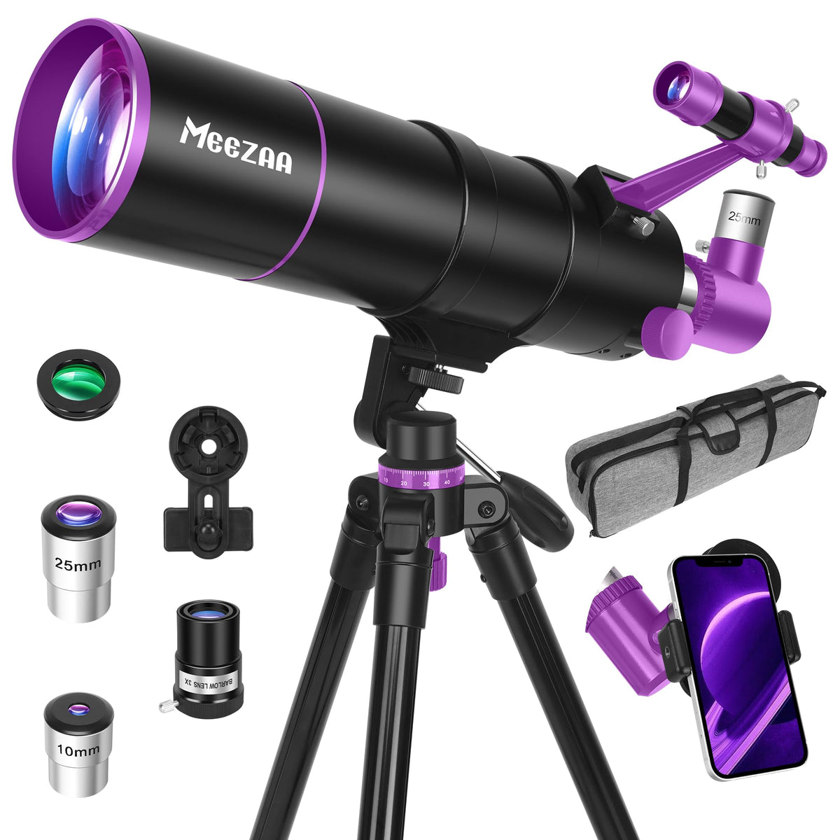 MEEZAA Telescope with 90mm aperture delivers bright lunar details.
