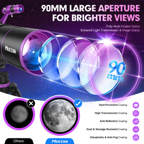 MEEZAA telescope with 550mm focal length for clear planetary views.