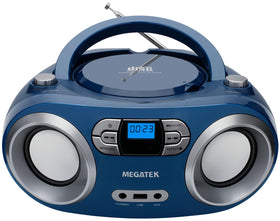 MEGATEK boombox front view showing controls and speakers for easy use