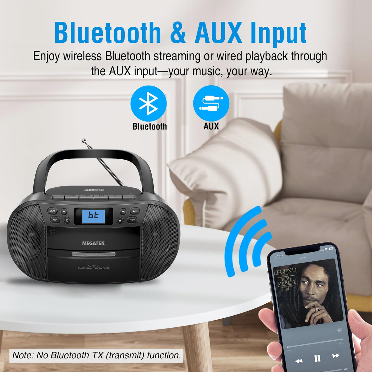 MEGATEK CBR510 Bluetooth streaming lets wireless music from your phone