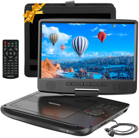MEGATEK portable DVD player with 12.5-inch body and 10.5-inch display for flexible viewing.