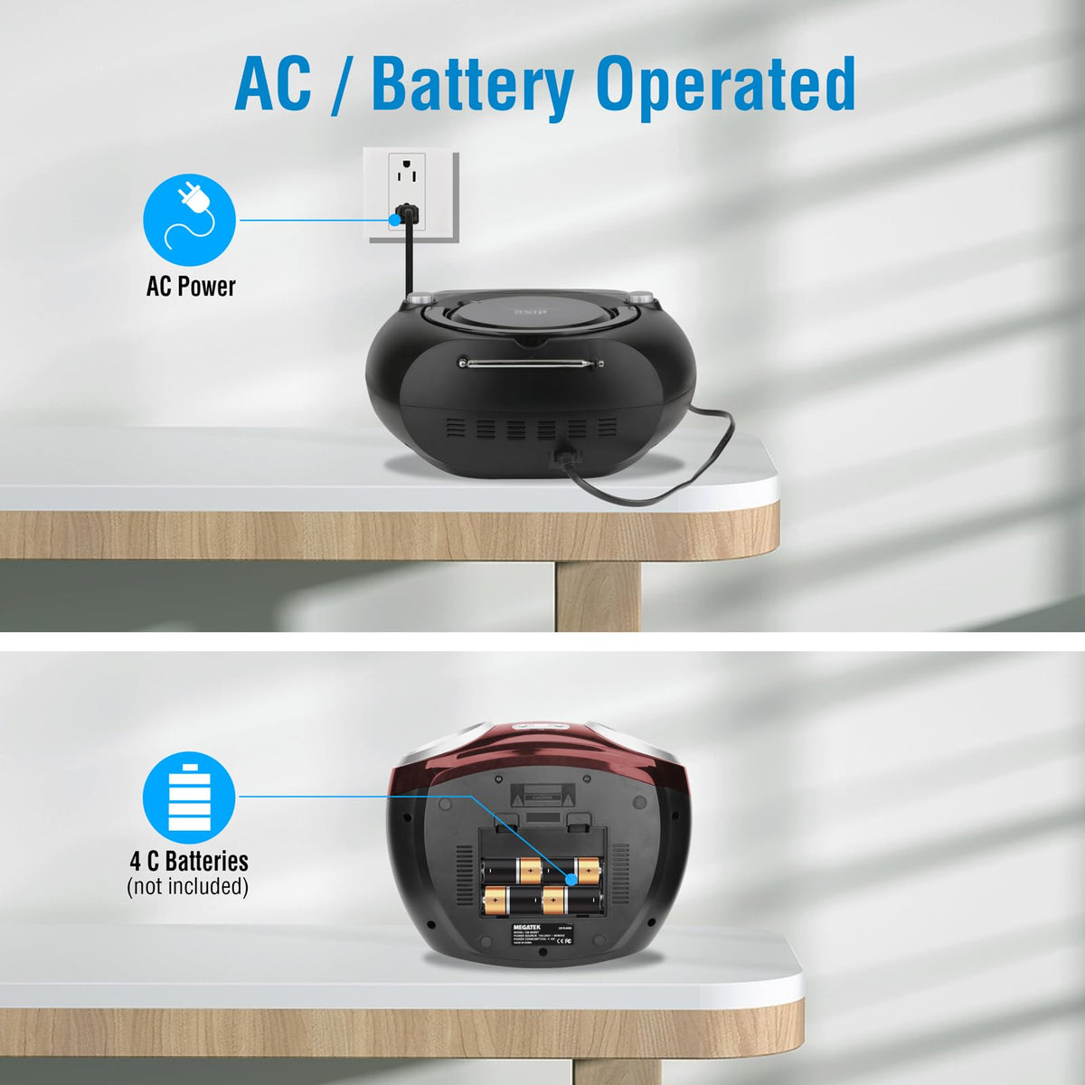 MEGATEK size comparison beside a handbook showing compact scale advantage