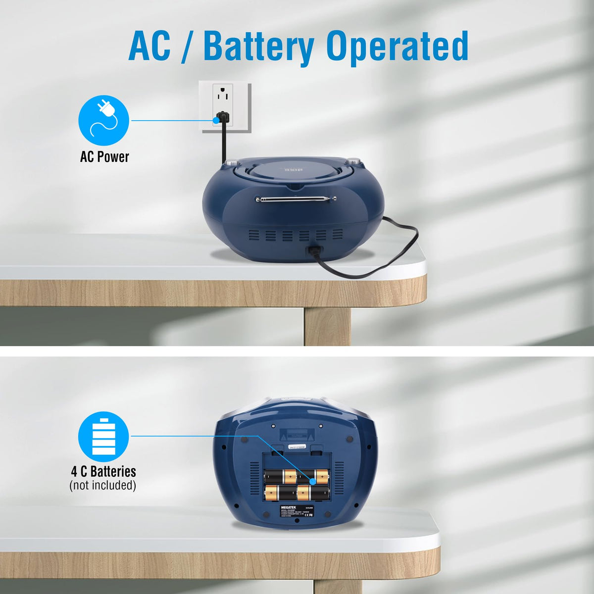 MEGATEK size comparison with hand showing compact travel-friendly scale
