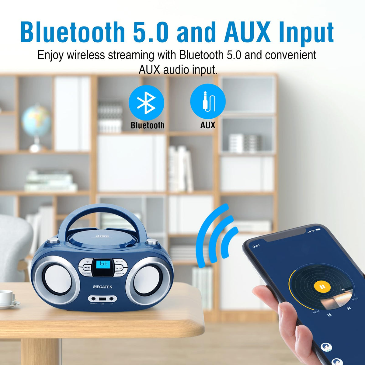 MEGATEK speaker close-up illustrating dual 3 inch drivers for clear sound