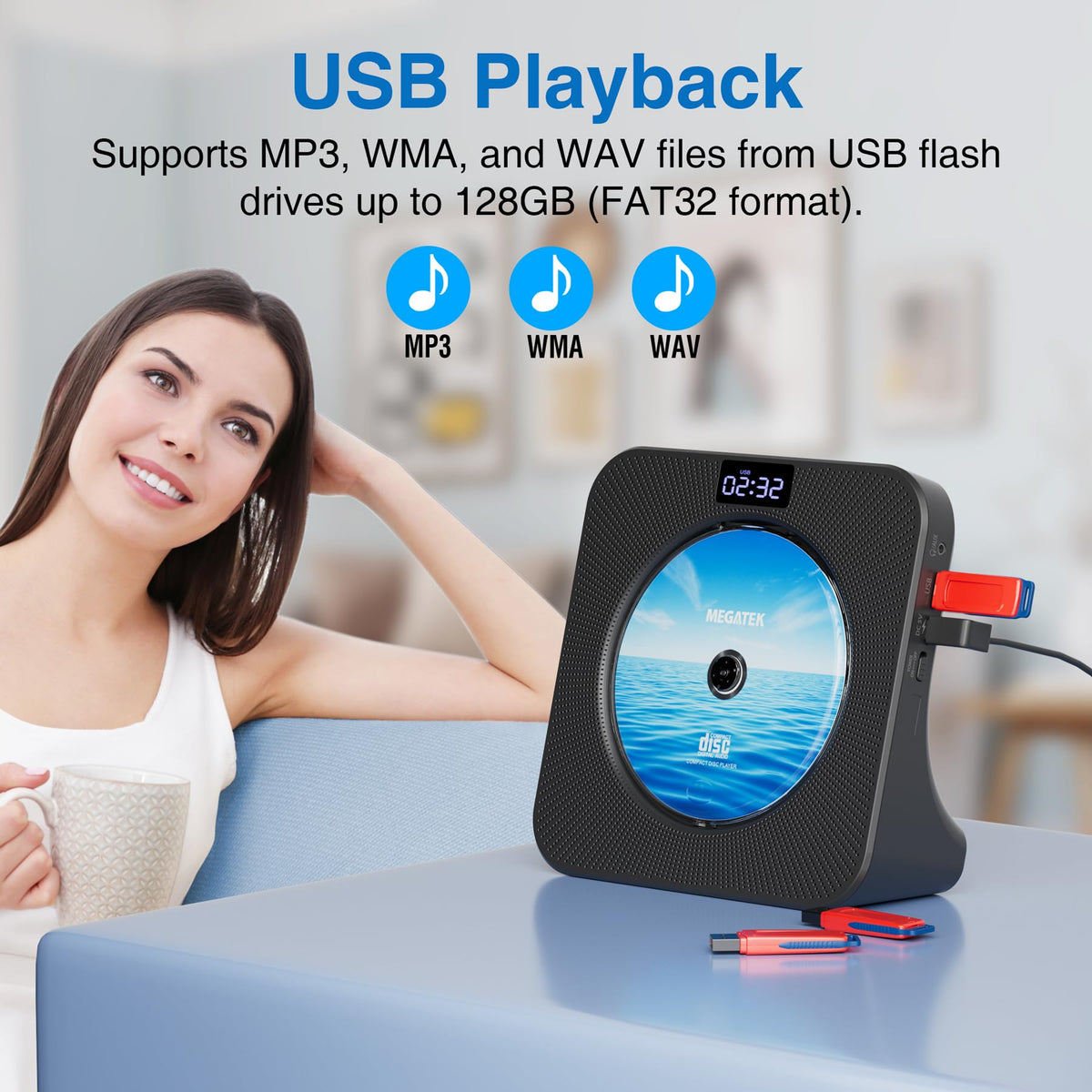 MEGATEK playing MP3 from USB flash drive demonstrating USB file playback