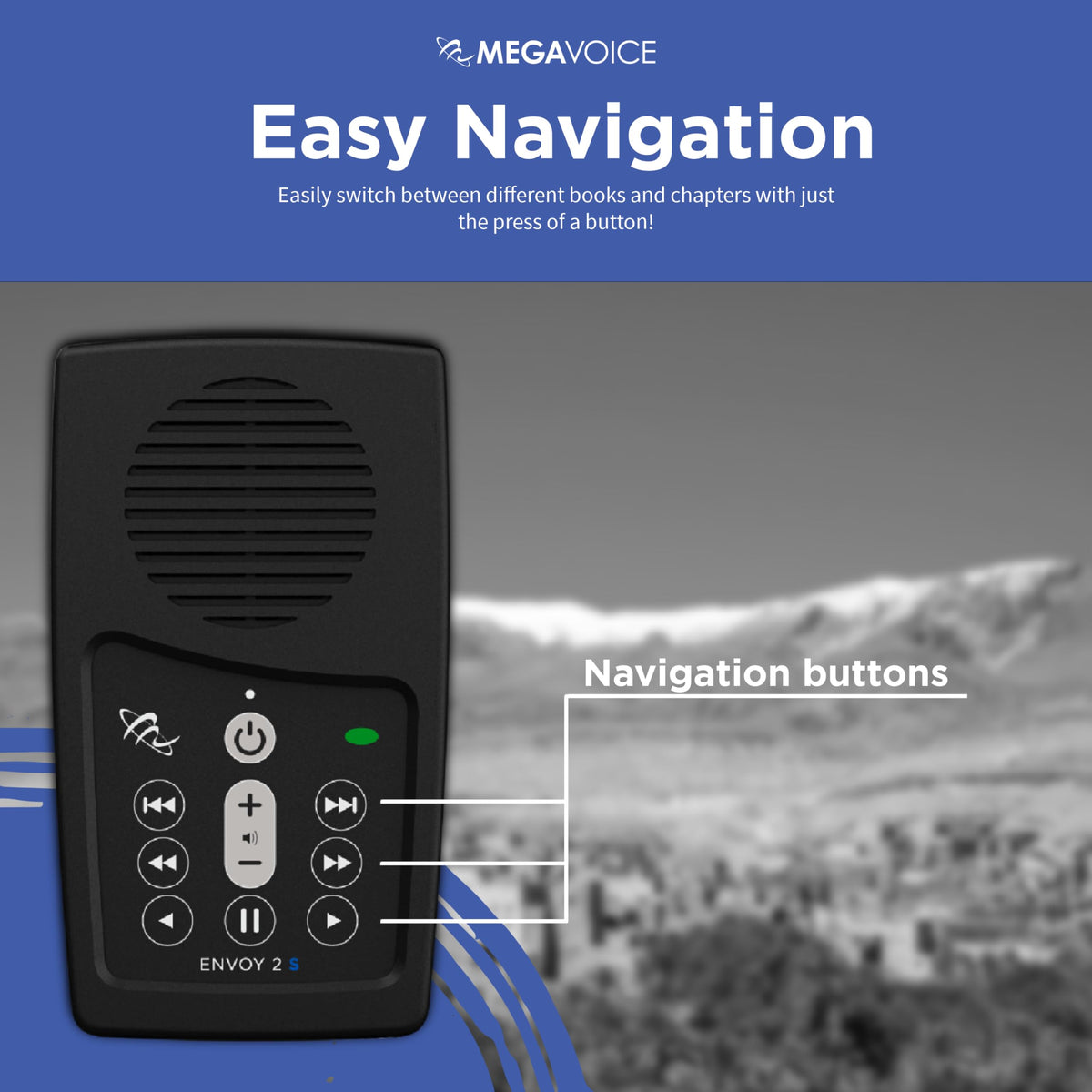 MEGAVOICE tactile button controls detail for simple operation benefit