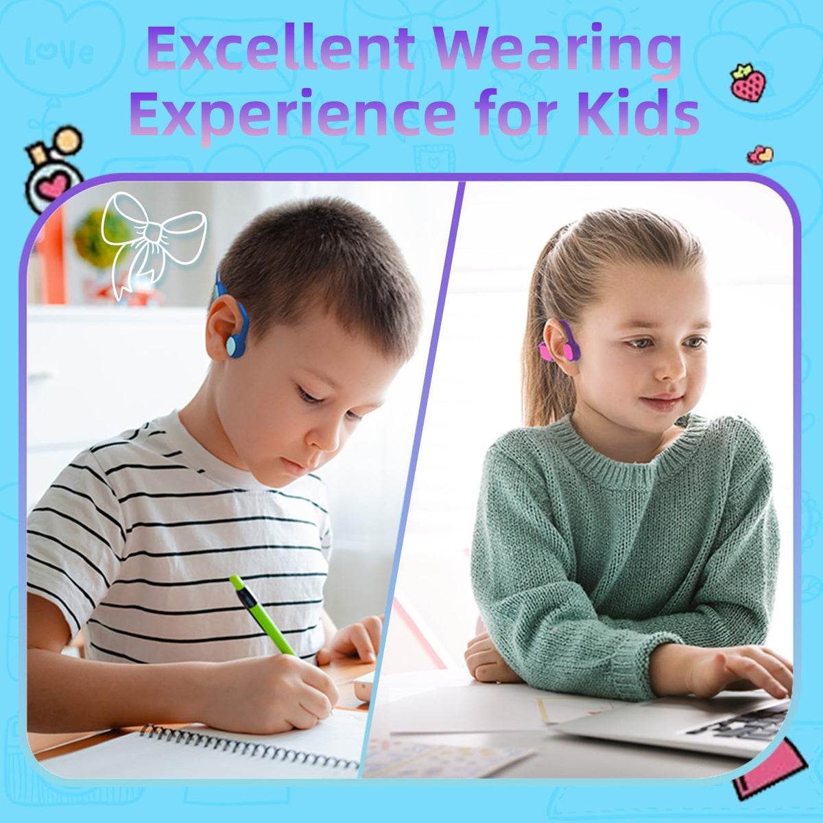 Child wearing Mehomeli headphones in classroom staying aware and comfortable
