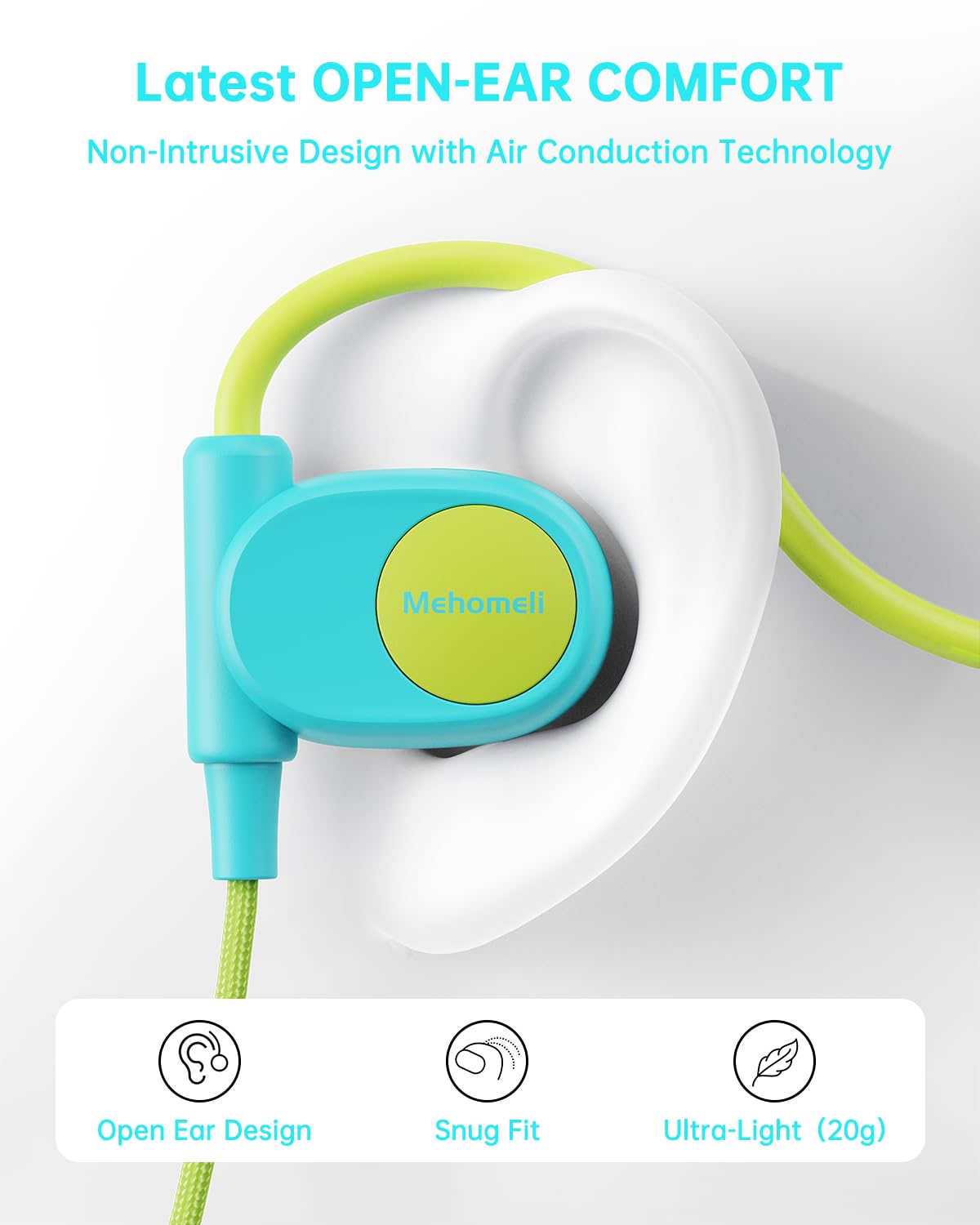 Mehomeli Kid Headphones air-conduction blue-green ideal for classrooms