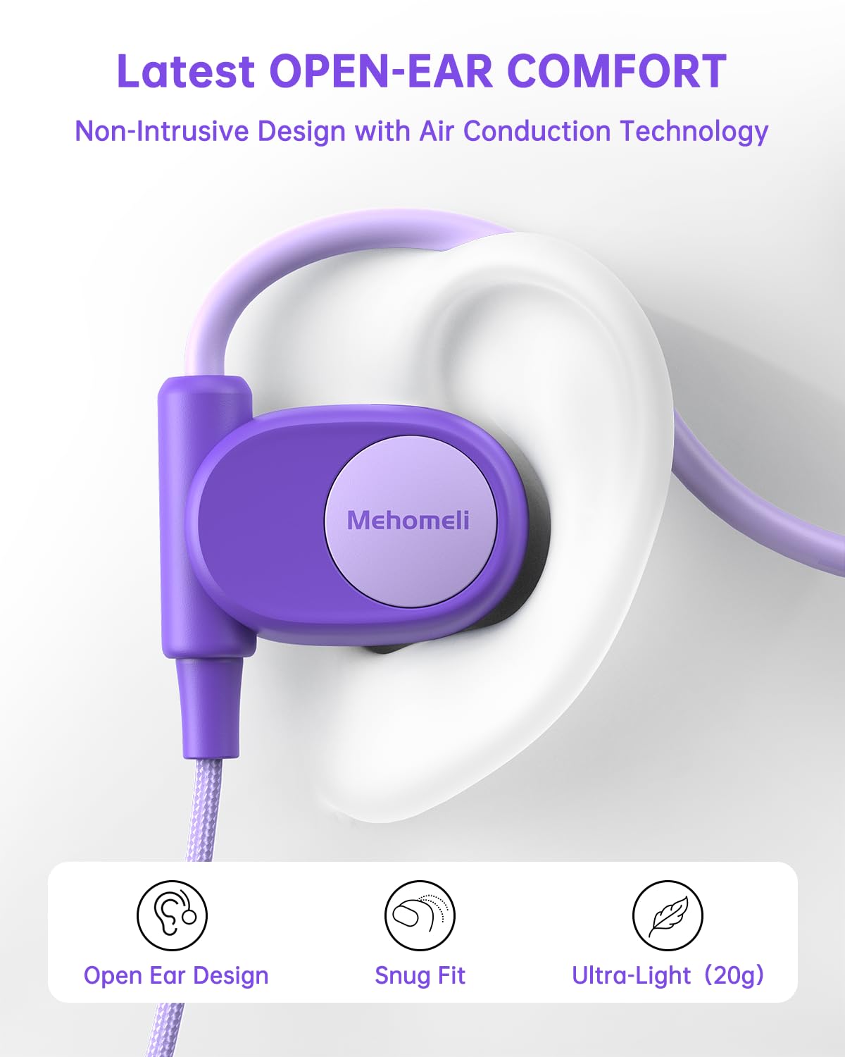 Mehomeli air conduction earpiece offers comfortable listening all day.