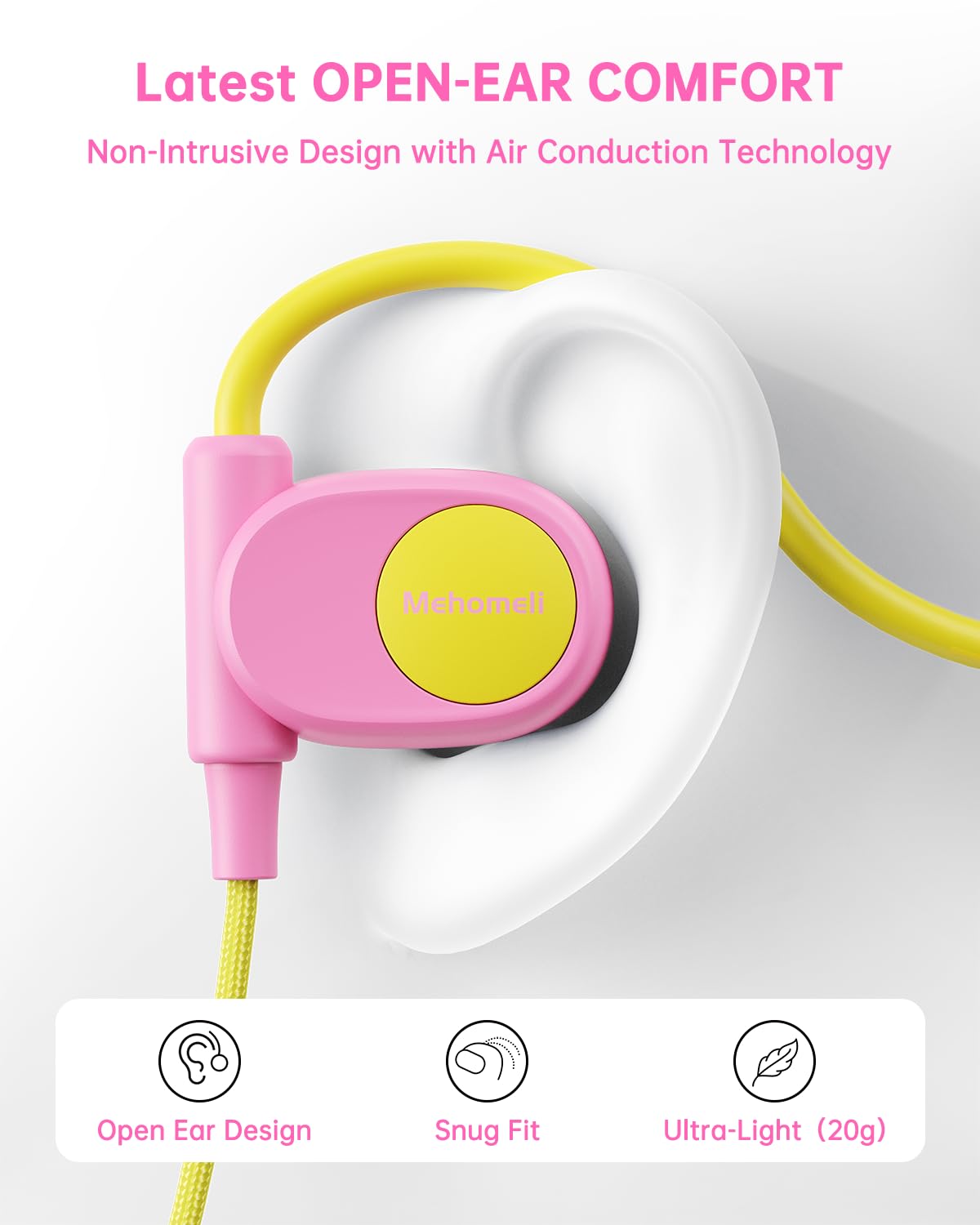 Mehomeli air conduction open-ear tech keeps ears free for awareness outdoors