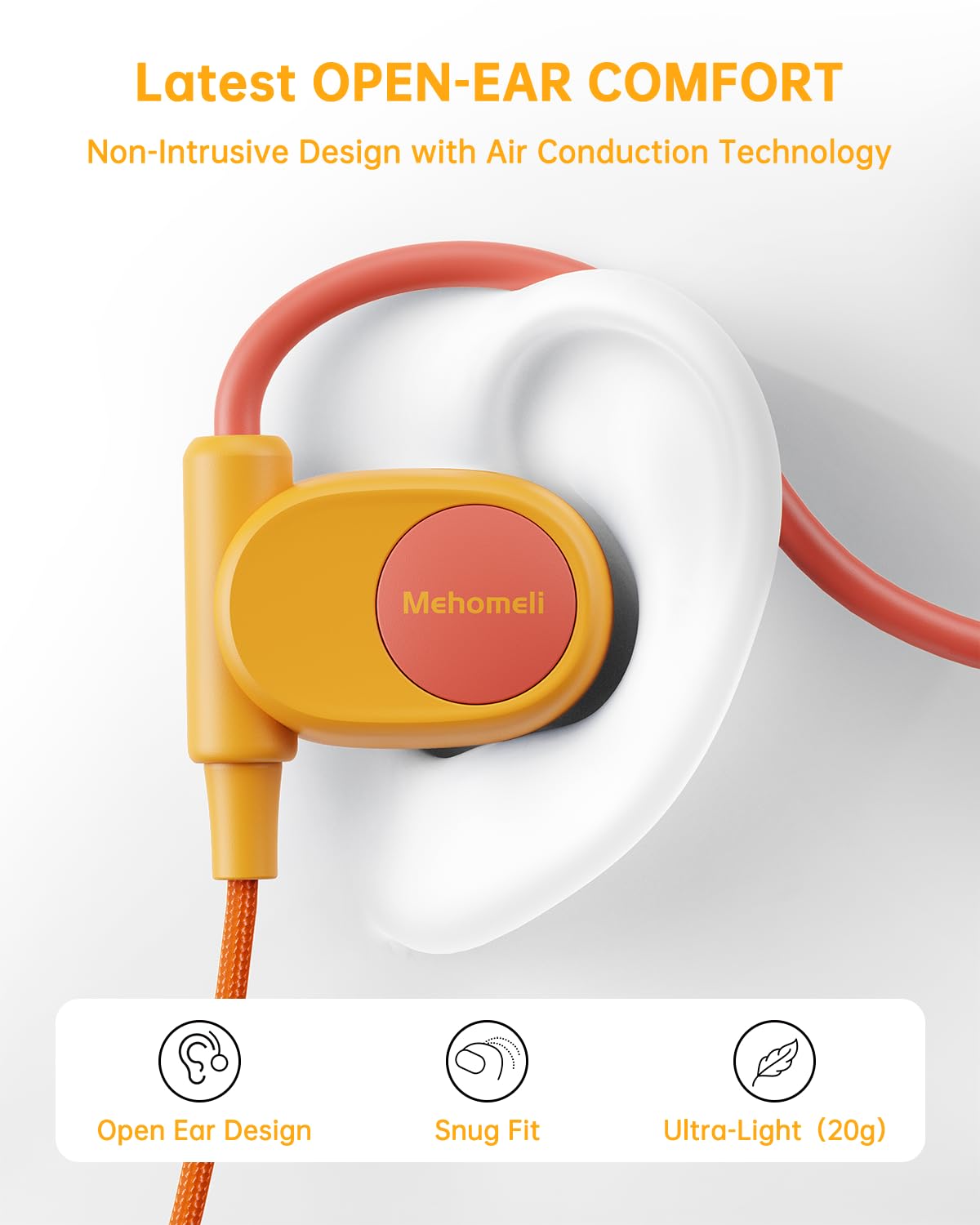 Mehomeli Kid Headphones air conduction for comfortable all-day wear