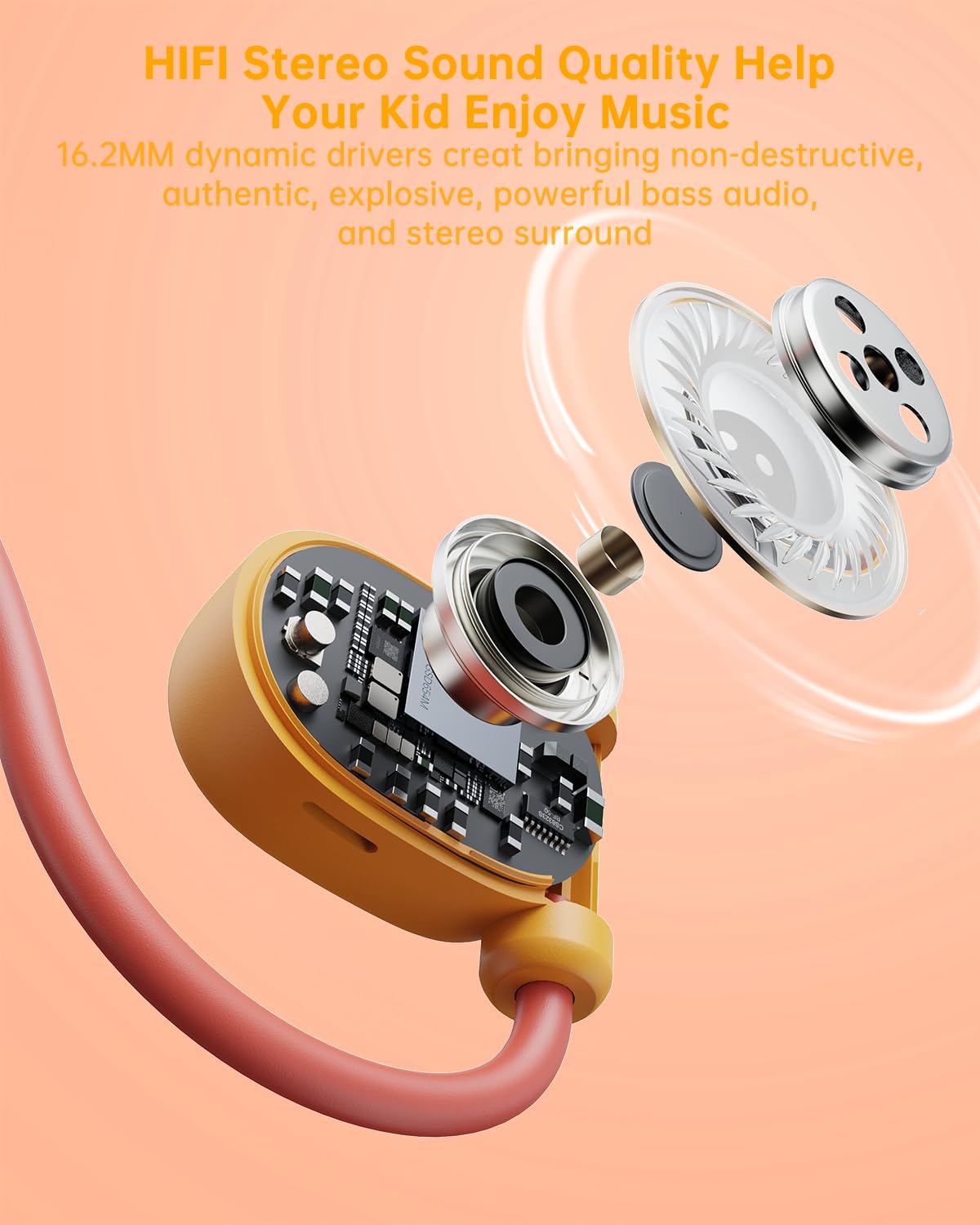 Mehomeli Kid Headphones orange color for easy identification