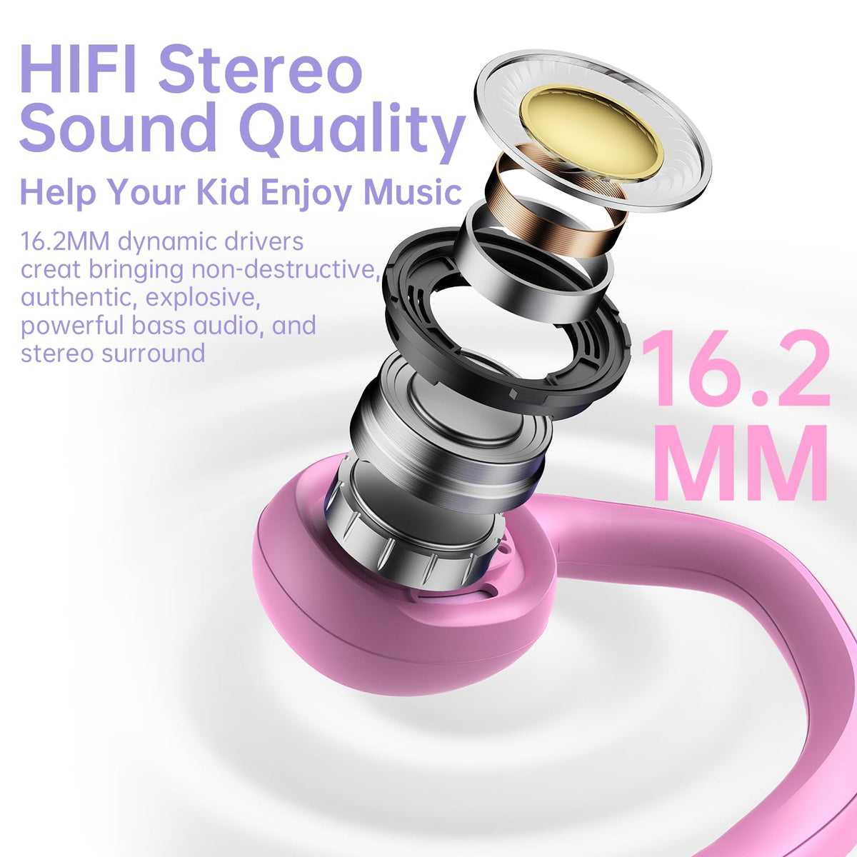 Mehomeli Pink headphones with battery life up to 20 hours