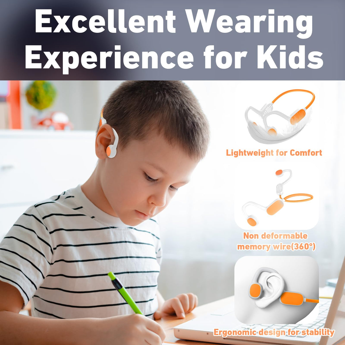 Mehomeli Kids Headphones glasses-helmets-friendly fit for active kids.